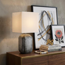 Load image into Gallery viewer, 25" Blue and Gray Ceramic Table Lamp With White Square Shade