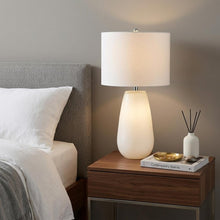 Load image into Gallery viewer, 28" White Glass Table Lamp With White Drum Shade