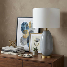 Load image into Gallery viewer, 29" Light Gray Glass Table Lamp With White Drum Shade