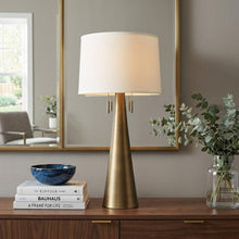Load image into Gallery viewer, 34" Brass Metal Two Light Table Lamp With White Empire Shade