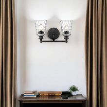 Load image into Gallery viewer, Metal And Pebbled Glass Two Light Wall Light - Black