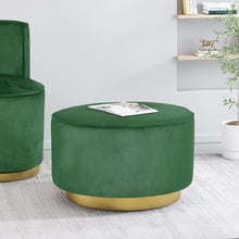 Load image into Gallery viewer, Round Velvet Ottoman, Upholstered Foot Stool For Living Room, Entryway - Emerald