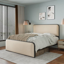 Load image into Gallery viewer, Modern Bed With Curved Upholstered Headboard And Footboard, Heavy Duty Metal Slats