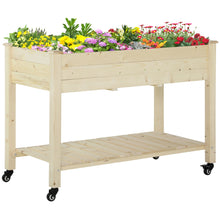 Load image into Gallery viewer, Outsunny - Raised Garden Bed, 47" x 22" x 33", Elevated Wooden Planter Box With Lockable Wheels, Storage Shelf, And Bed Liner For Backyard, Patio - Natural