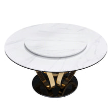 Load image into Gallery viewer, Round Dining Table With 360° Smooth Lazy Susan For Dining Room - Gold / Black / White