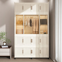 Load image into Gallery viewer, Portable Wardrobe Closet Storage Organizer With 17 Magnetic Doors, 17 Cubes, Hanging Rod & 6 Hangers - Creamy White