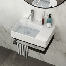Load image into Gallery viewer, Wall Mounted Rectangular Bathroom Sink With Towel Bar And Faucet Hole - White
