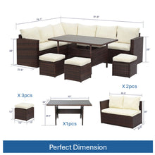 Load image into Gallery viewer, 7 Piece Outdoor Dining Set With Cushions, Modular Sectional Sofa And Table