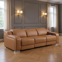 Load image into Gallery viewer, 103" Italian Leather Reclining USB Sofa - Chestnut