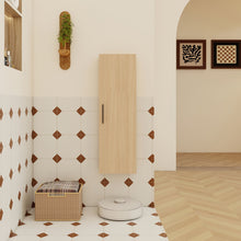 Load image into Gallery viewer, Tall Floating Bathroom Side Cabinet, Wall Mounted Single Door Storage - Light Oak
