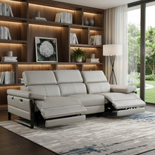 Load image into Gallery viewer, Top Grain Leather Reclining Metal USB Sofa (720325) - Light Gray