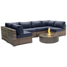 Load image into Gallery viewer, Outdoor 7 Piece Sectional Seating Group With Cushions And Fire Pit - Gray / Navy