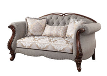 Load image into Gallery viewer, Brown Linen Loveseat And Toss Pillows - Beige / Dark