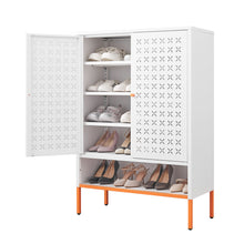 Load image into Gallery viewer, Grid Double Door Shoe Cabinet With Adjustable Compartments And Moisture-Proof Design In Metal