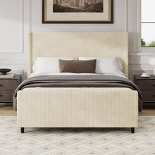 Load image into Gallery viewer, Upholstered Bed Frame With Vertical Stripe Wingback And High Footboard