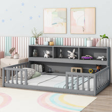 Load image into Gallery viewer, Floor Bed With Bedside Bookcase, Shelves, Guardrails