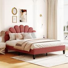Load image into Gallery viewer, Upholstered Platform Bed With Flower Pattern Headboard