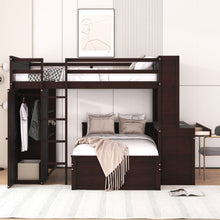 Load image into Gallery viewer, Loft Bed With A Twin Size Standalone Bed, Shelves, Desk, And Wardrobe