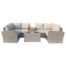 Load image into Gallery viewer, Wicker Outdoor Sectional With Weather Resistant Cushions And Table