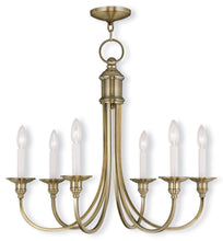 Load image into Gallery viewer, Six Light Metal Dimmable Chandelier With Shades - Antiqued Brass