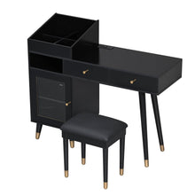 Load image into Gallery viewer, Modern Makeup Vanity Desk With Drawers Cabinet & Charging Port Engineered Wood Space Saving Design For Small Places - Black