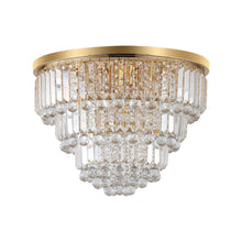 Load image into Gallery viewer, Six Light Crystal Flush Chandelier With Shades - Gold