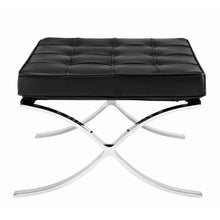 Load image into Gallery viewer, Genuine Leather And Silver Tufted Footstool Ottoman - Black