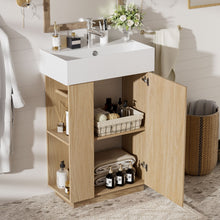 Load image into Gallery viewer, Bathroom Vanity With Sink, Freestanding Wood Grain Cabinet With Storage