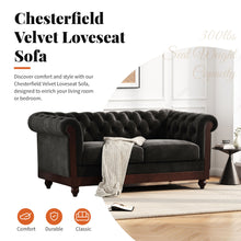Load image into Gallery viewer, Chesterfield Velvet Loveseat Sofa, 2 Person Rolled Arm Upholstered Couch