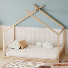 Load image into Gallery viewer, Montessori Style House Bed For Kids, Floor Bed Frame With Headboard And Footboard