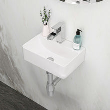 Load image into Gallery viewer, Ceramic Rectangle Wall Mount Bathroom Sink With Single Faucet Hole