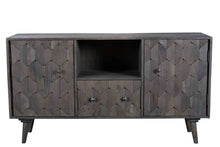 Load image into Gallery viewer, 55" Carved Geometric Distressed Solid Wood Enclosed And Open Storage TV Stand - Dark Gray