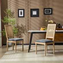 Load image into Gallery viewer, French Country Dining Chair With Rectangular Cane Backrest And Smooth Upholstered Seating