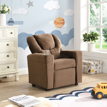 Load image into Gallery viewer, Kids Recliner Chair, Kids Upholstered Couch With One Cup Holder, Toddlers Recliner With Headrest And Footrest - Brown