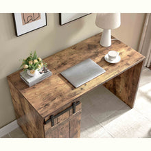 Load image into Gallery viewer, Home Office Desk One Cabinet Three Shelves Faux Barn Door On Metal Euro Hinges Modesty Panel - Distressed Wood