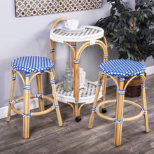 Load image into Gallery viewer, Heavy Duty Plastic And Rattan Backless Counter Height Bar Chair - Blue And Wood Brown