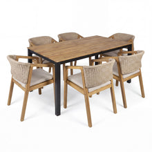 Load image into Gallery viewer, 7 Piece Outdoor Dining Set With Table And 6 Chairs - Beige / Brown Mix / Light Teak / Teak