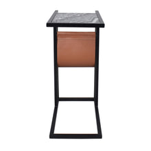Load image into Gallery viewer, Marble Leather Iron End Table With Magazine Holder - Black / White / Brown
