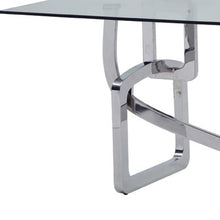 Load image into Gallery viewer, 79" Glass And Stainless Steel Trestle Base Dining Table - Silver