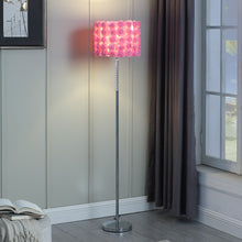 Load image into Gallery viewer, Steel And Acrylic Floor Lamp With Flowers Fabric Drum Shade - Silver Pink