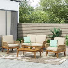 Load image into Gallery viewer, Hueber - Outdoor And Rope 4 Seater Chat Set With Cushions - Teak