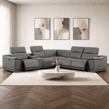 Load image into Gallery viewer, Leather Modular L Shaped Six Piece Corner Sectional With Console - Battleship Gray