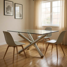 Load image into Gallery viewer, 60" Glass And Metal Cross Leg Base Square Dining Table - Clear