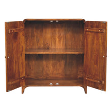 Load image into Gallery viewer, 32" Solid Wood Scallop Edge Accent Cabinet With Two Doors - Brown
