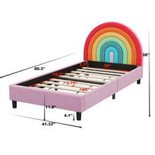 Load image into Gallery viewer, Rainbow Design Upholstered Twin Platform Bed Cute Style Princess Bed For Boys & Girls, Teens - Colorful / Pink