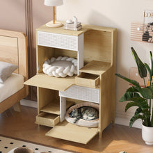 Load image into Gallery viewer, Furniture Style Multi Use Natural Cat Litter Box House With Flip Down Door - Natural
