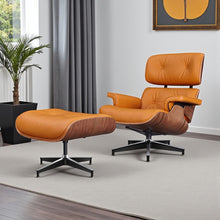 Load image into Gallery viewer, 28" Modern Tufted Genuine Leather Lounge Chair With Ottoman - Light Orange