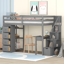 Load image into Gallery viewer, Loft Bed With Storage Drawers, Desk And Stairs With Shelves