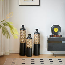 Load image into Gallery viewer, Floor Metal Vases Decorated Metal Vases (Set of 3) Gorgeous Home Decoration Large Glazed Metal Vases - Black / Gold