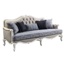 Load image into Gallery viewer, Linen Damask Sofa And Toss Pillows With White Legs - Cream